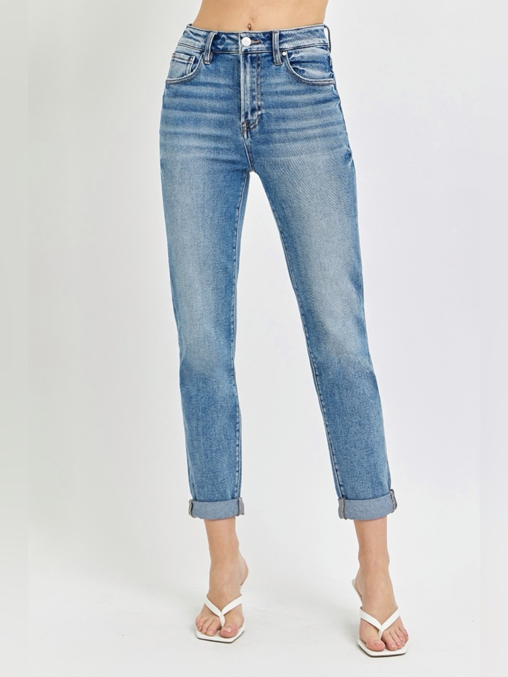 Risen Full Size High Rise Cropped Roll Up Jeans